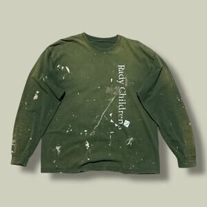 Vintage Thrashed Shirt Long Sleeve Sun Faded Tee 90s y2k Dark Green XL